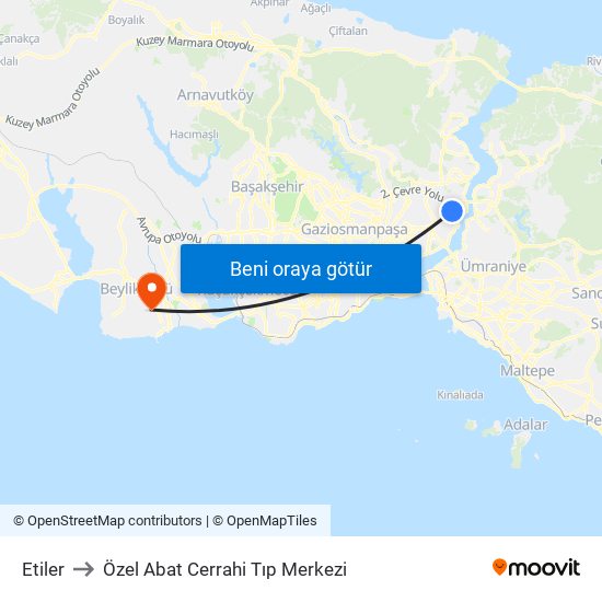 Etiler to Özel Abat Cerrahi Tıp Merkezi map