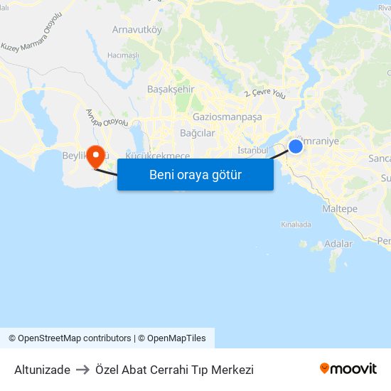 Altunizade to Özel Abat Cerrahi Tıp Merkezi map