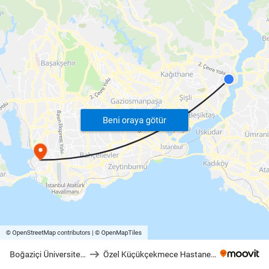 Boğaziçi Üniversitesi to Özel Küçükçekmece Hastanesi map