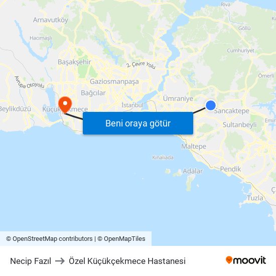 Necip Fazıl to Özel Küçükçekmece Hastanesi map