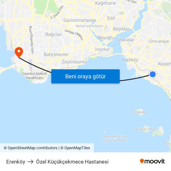 Erenköy to Özel Küçükçekmece Hastanesi map