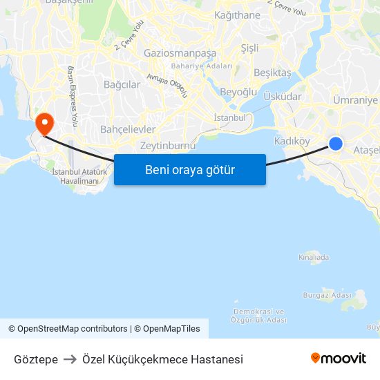 Göztepe to Özel Küçükçekmece Hastanesi map