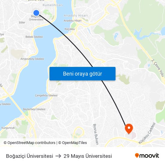 Boğaziçi Üniversitesi to 29 Mayıs Üniversitesi map