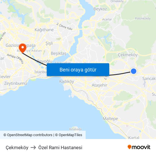 Çekmeköy to Özel Rami Hastanesi map