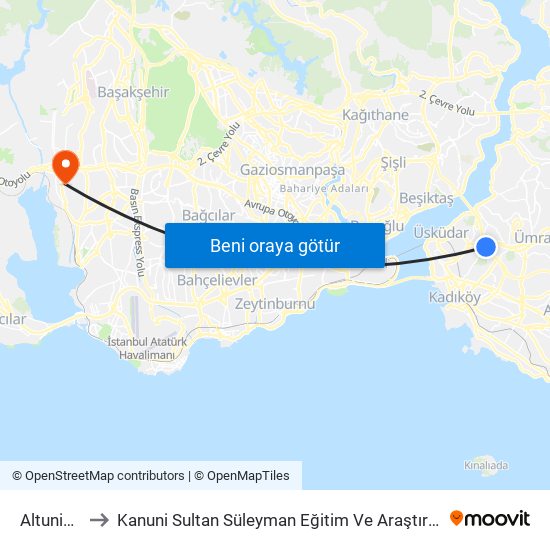 Altunizade to Kanuni Sultan Süleyman Eğitim Ve Araştırma Hastanesi map
