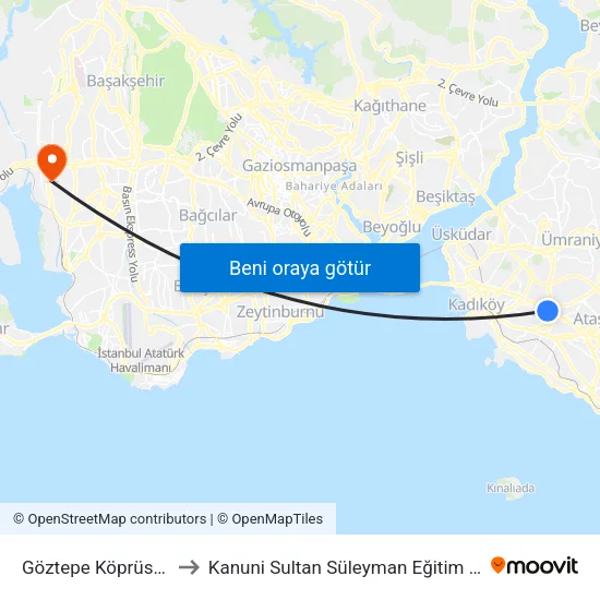 Göztepe Köprüsü - Tuzla Yönü to Kanuni Sultan Süleyman Eğitim Ve Araştırma Hastanesi map