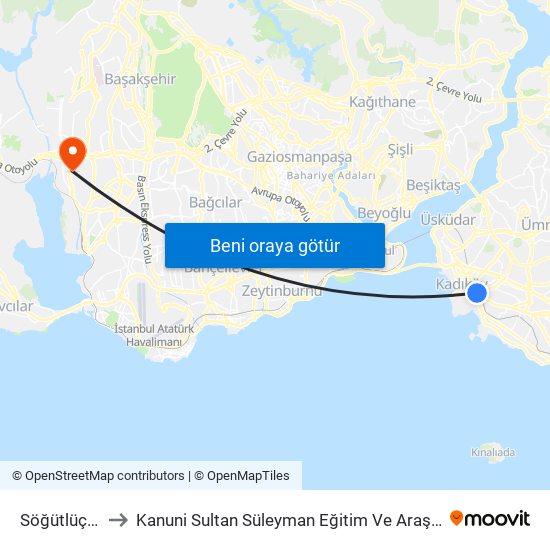 Söğütlüçeşme to Kanuni Sultan Süleyman Eğitim Ve Araştırma Hastanesi map