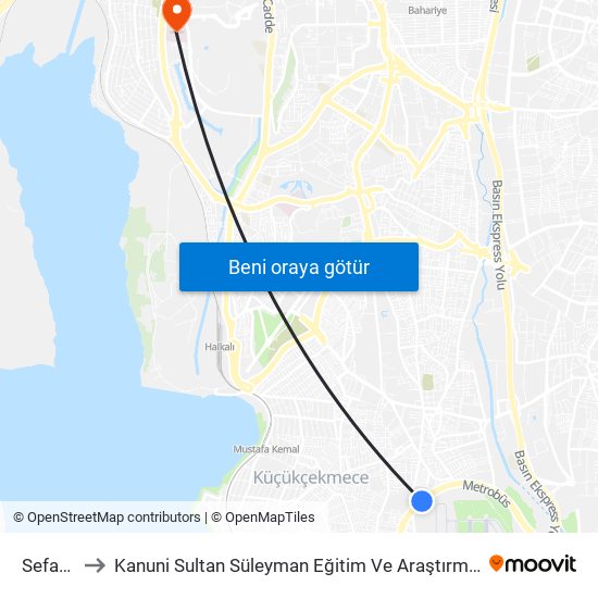 Sefaköy to Kanuni Sultan Süleyman Eğitim Ve Araştırma Hastanesi map