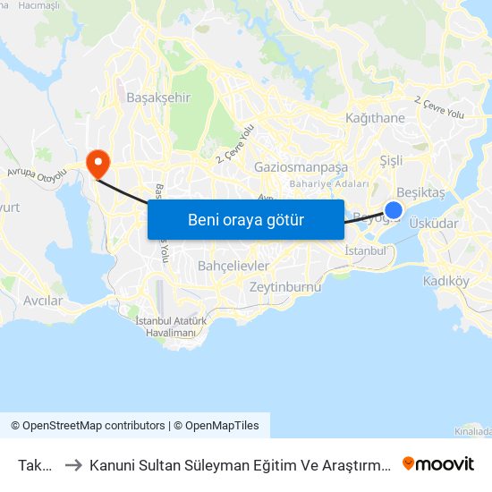 Taksim to Kanuni Sultan Süleyman Eğitim Ve Araştırma Hastanesi map