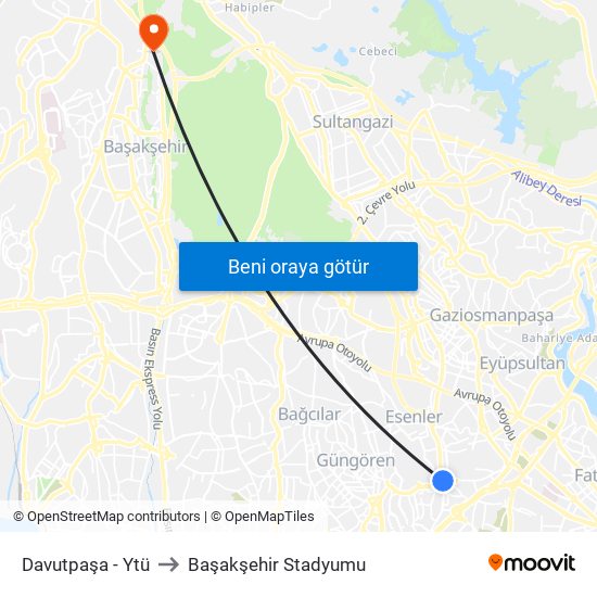 Davutpaşa - Ytü to Başakşehir Stadyumu map