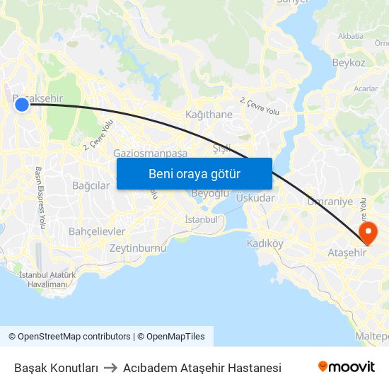 Başak Konutları to Acıbadem Ataşehir Hastanesi map