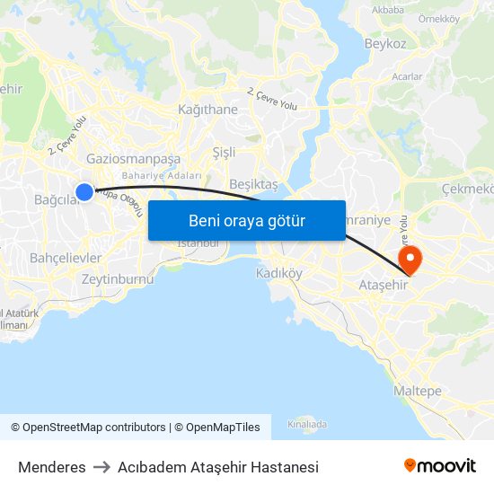 Menderes to Acıbadem Ataşehir Hastanesi map