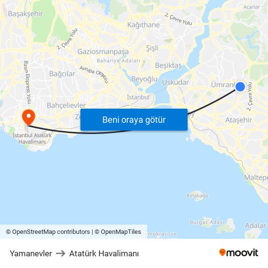 Yamanevler to Atatürk Havalimanı map
