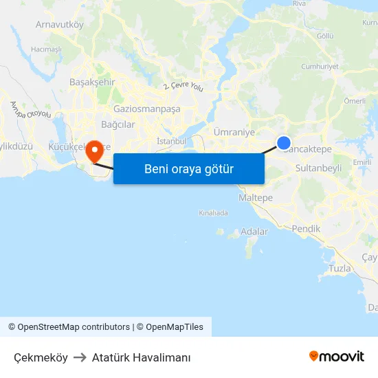 Çekmeköy to Atatürk Havalimanı map