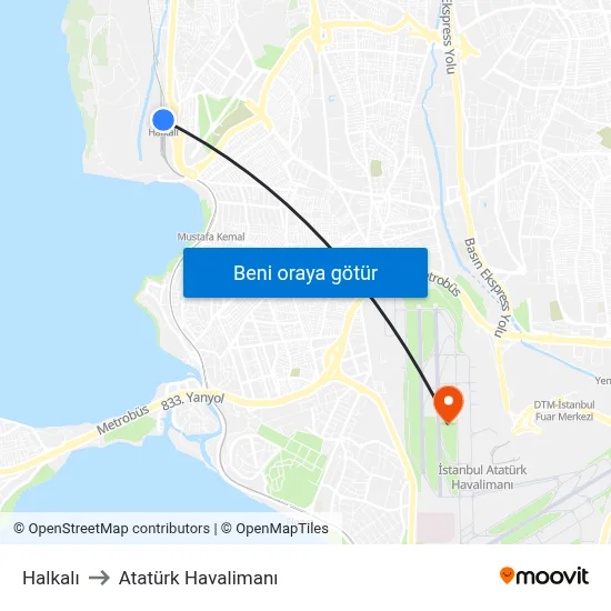 Halkalı to Atatürk Havalimanı map