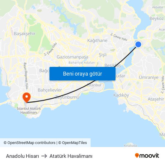 Anadolu Hisarı to Atatürk Havalimanı map