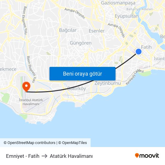 Emniyet - Fatih to Atatürk Havalimanı map