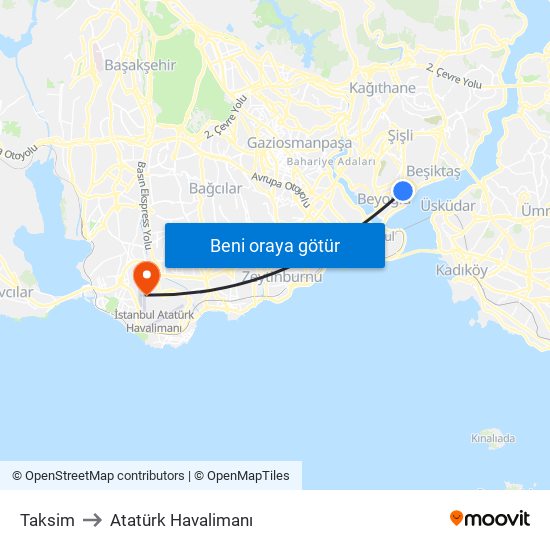 Taksim to Atatürk Havalimanı map