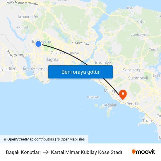 Başak Konutları to Kartal Mimar Kubilay Köse Stadı map