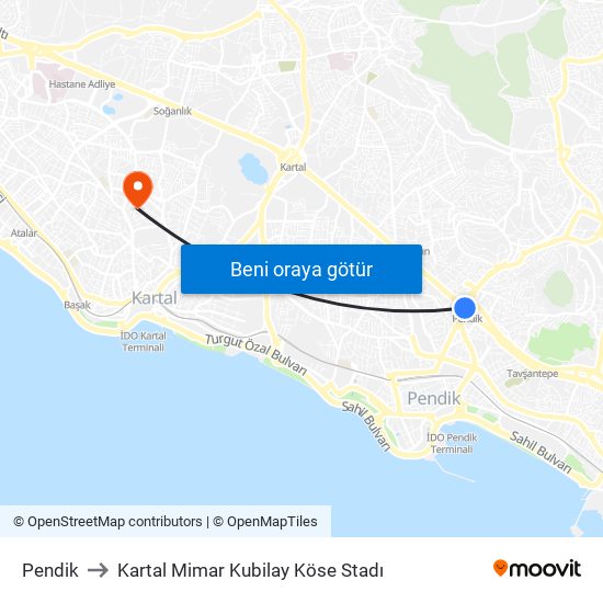 Pendik to Kartal Mimar Kubilay Köse Stadı map