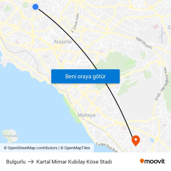 Bulgurlu to Kartal Mimar Kubilay Köse Stadı map