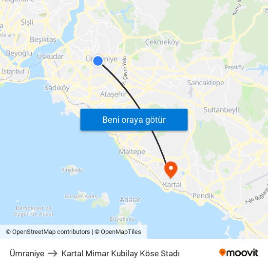 Ümraniye to Kartal Mimar Kubilay Köse Stadı map