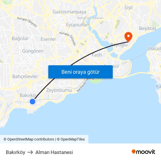 Bakırköy to Alman Hastanesi map