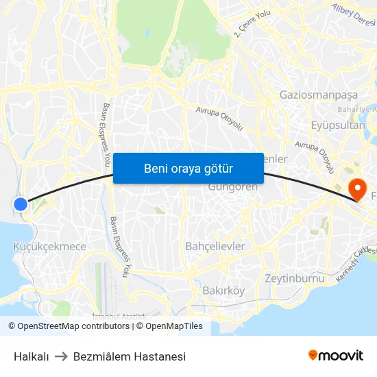 Halkalı to Bezmiâlem Hastanesi map