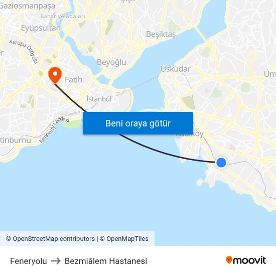 Feneryolu to Bezmiâlem Hastanesi map