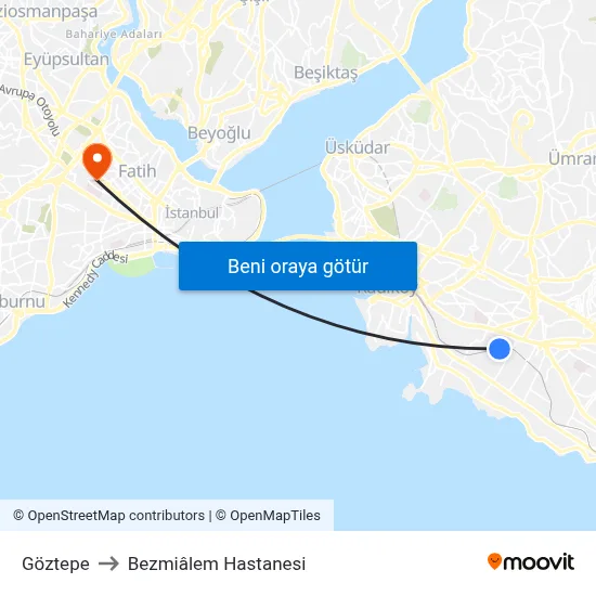 Göztepe to Bezmiâlem Hastanesi map