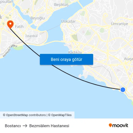 Bostancı to Bezmiâlem Hastanesi map