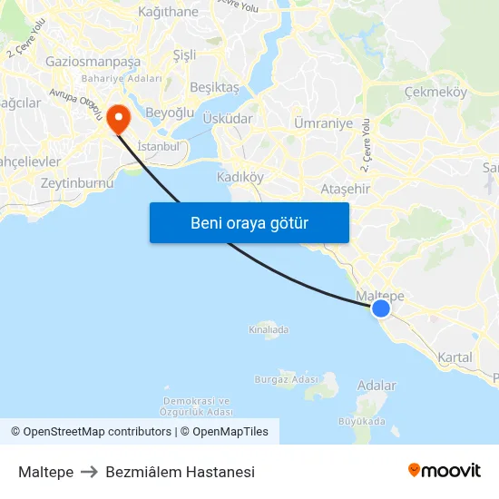 Maltepe to Bezmiâlem Hastanesi map