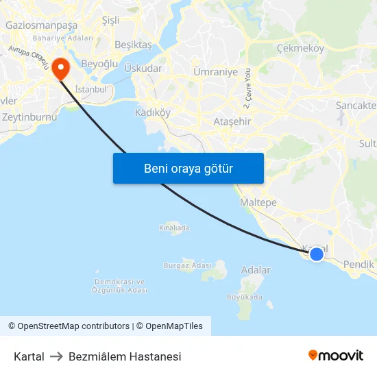 Kartal to Bezmiâlem Hastanesi map