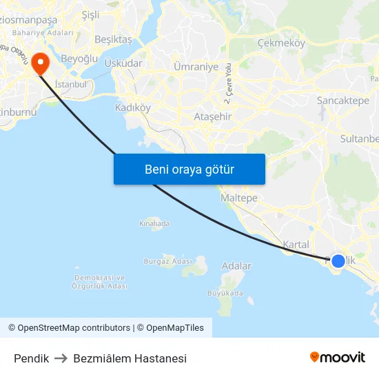 Pendik to Bezmiâlem Hastanesi map
