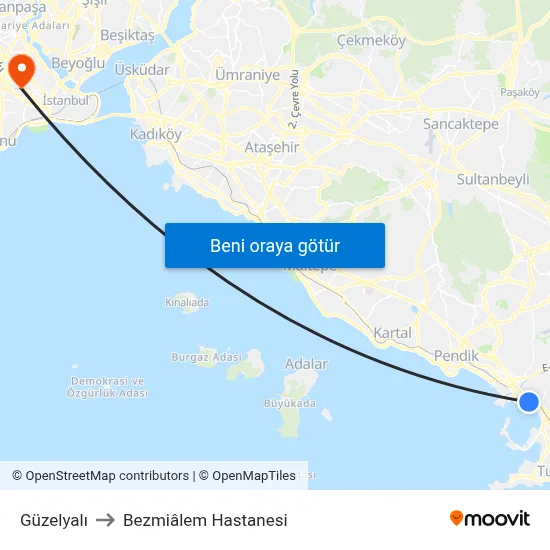 Güzelyalı to Bezmiâlem Hastanesi map