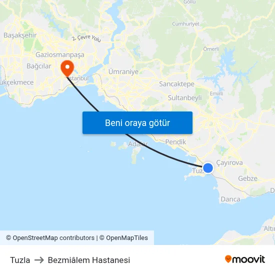 Tuzla to Bezmiâlem Hastanesi map