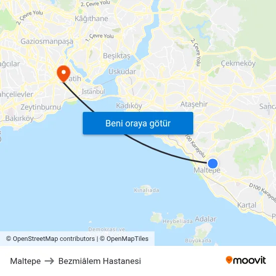 Maltepe to Bezmiâlem Hastanesi map