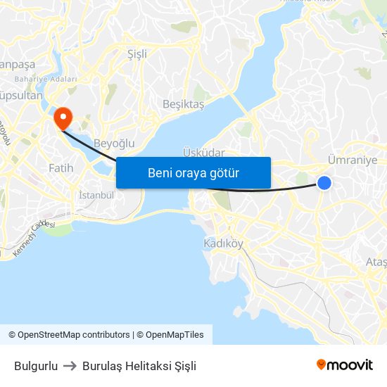 Bulgurlu to Burulaş Helitaksi Şişli map