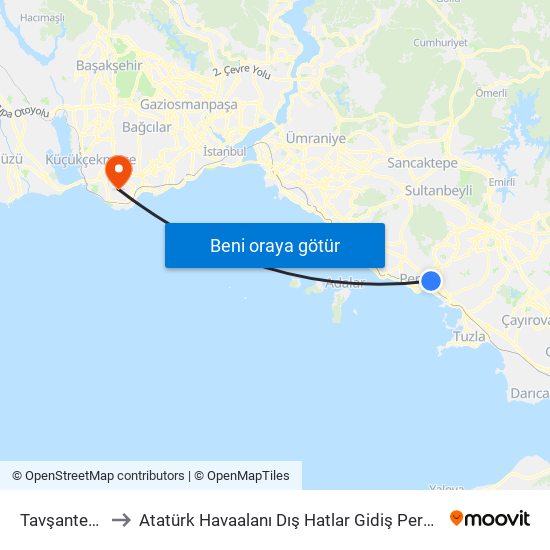 Tavşantepe to Atatürk Havaalanı Dış Hatlar Gidiş Peronu map