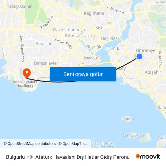 Bulgurlu to Atatürk Havaalanı Dış Hatlar Gidiş Peronu map