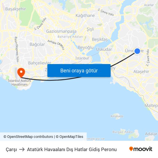 Çarşı to Atatürk Havaalanı Dış Hatlar Gidiş Peronu map