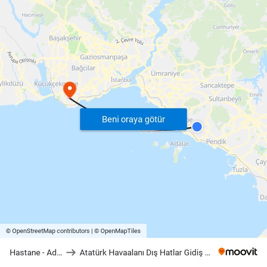 Hastane - Adliye to Atatürk Havaalanı Dış Hatlar Gidiş Peronu map