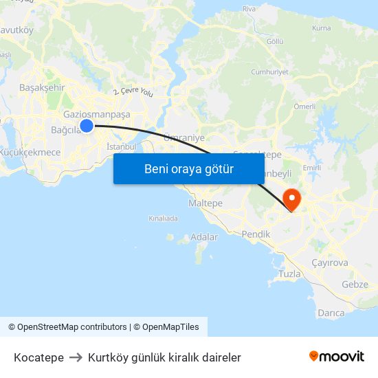 Kocatepe to Kurtköy günlük kiralık daireler map