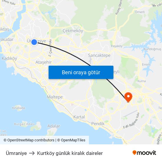 Ümraniye to Kurtköy günlük kiralık daireler map