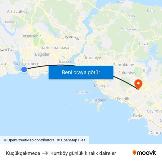 Küçükçekmece to Kurtköy günlük kiralık daireler map