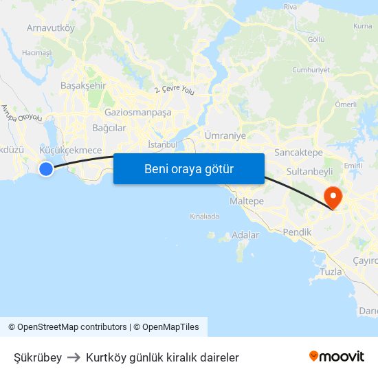 Şükrübey to Kurtköy günlük kiralık daireler map