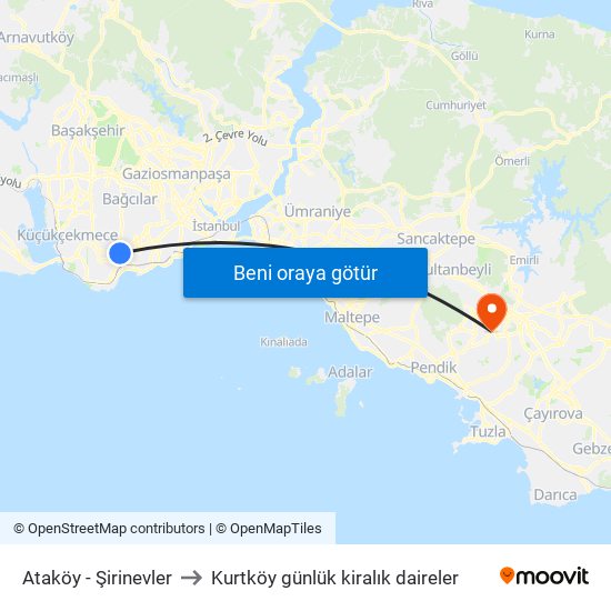 Ataköy - Şirinevler to Kurtköy günlük kiralık daireler map