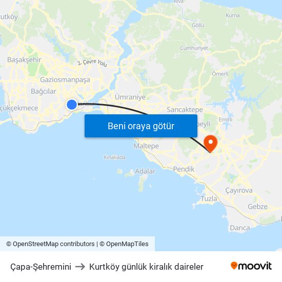 Çapa-Şehremini to Kurtköy günlük kiralık daireler map