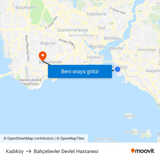Kadıköy to Bahçelievler Devlet Hastanesi map