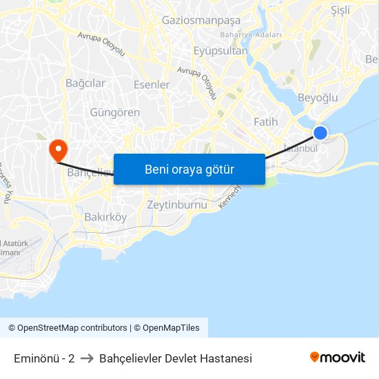 Eminönü - 2 to Bahçelievler Devlet Hastanesi map